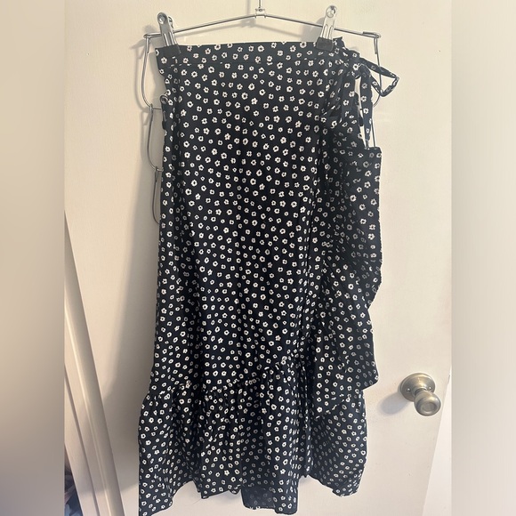 J. Crew Factory Navy Ruffle Floral Midi Wrap Skirt - Picture 2 of 5